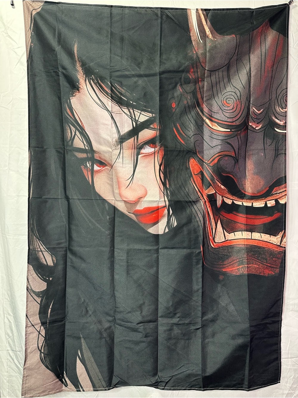 Samurai Tapestry, Dark Wall Hanging Decor, 60" L x 40" W